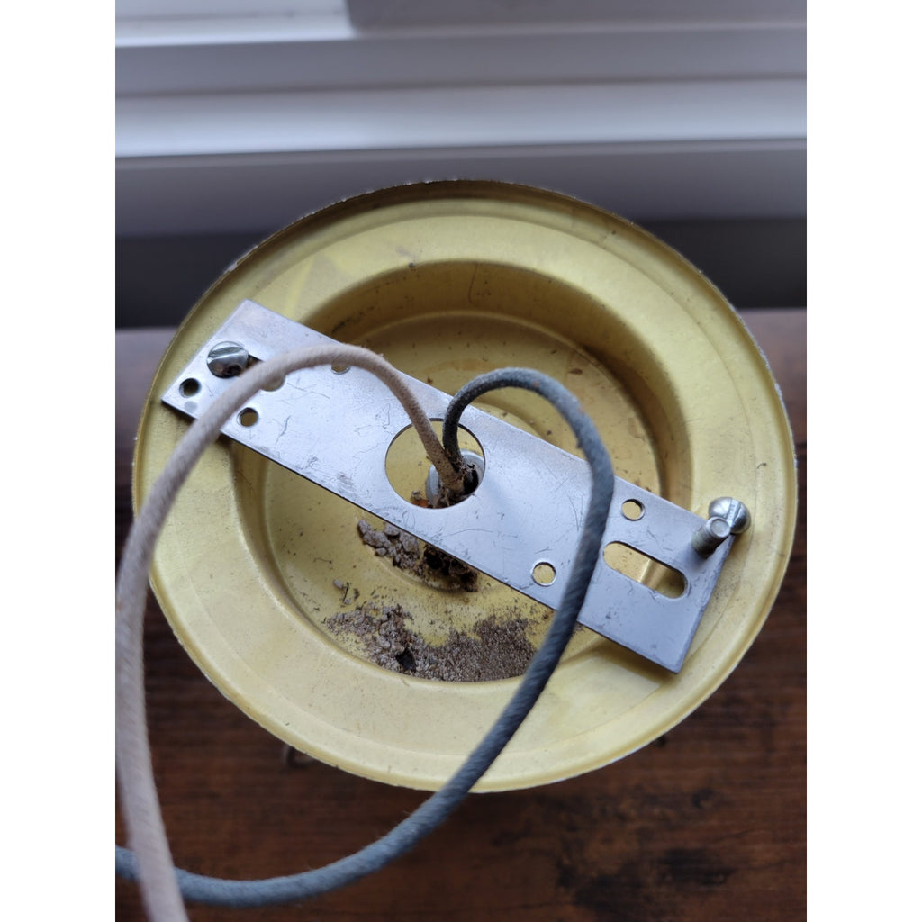 Vintage Mid-Century Modern Moe Light Gold Ceiling Fixture -Lantern Frosted Glass