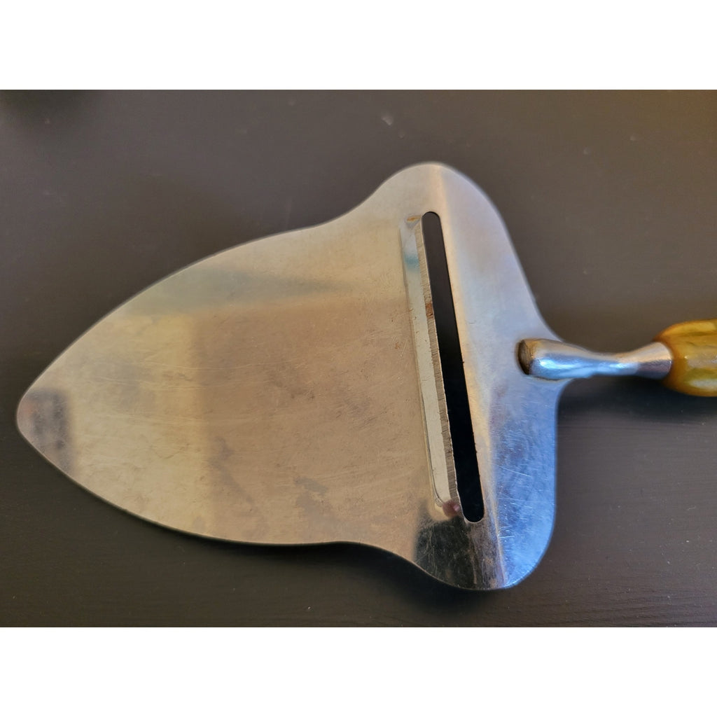 Vintage Vaughan Stainless Steel Cheese Slicer/Server - Green Handle -Made in USA