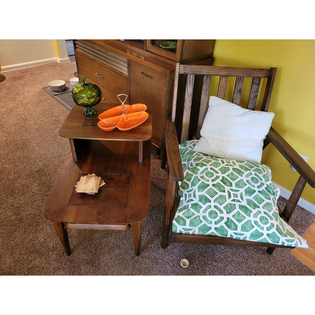 Mid Century Modern Stanley 2-Tiered Walnut & Burlwood End/Step/Side Table - 254