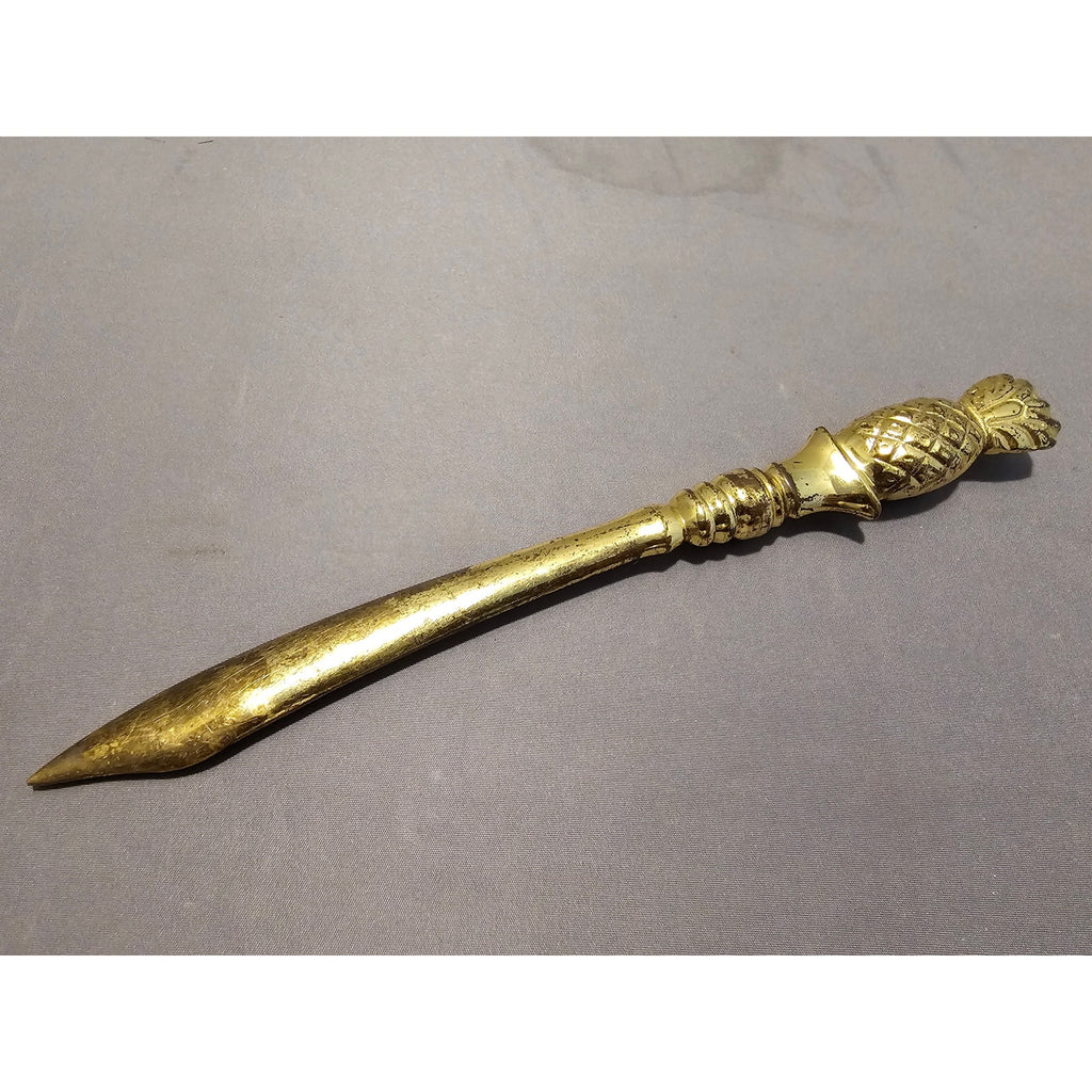 Vintage 8" Gold Brass Letter Opener w/Pineapple Design
