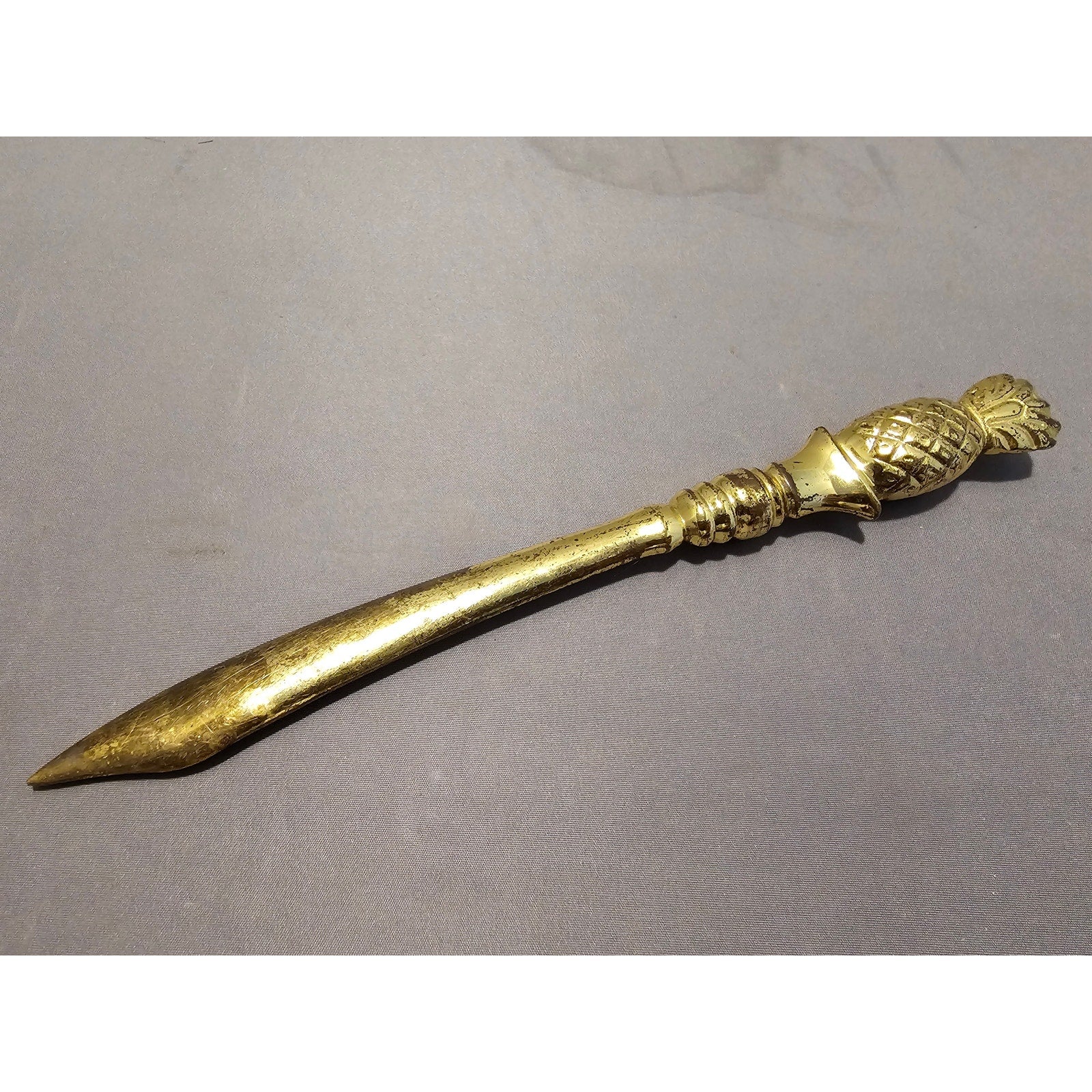 Vintage 8" Gold Brass Letter Opener w/Pineapple Design