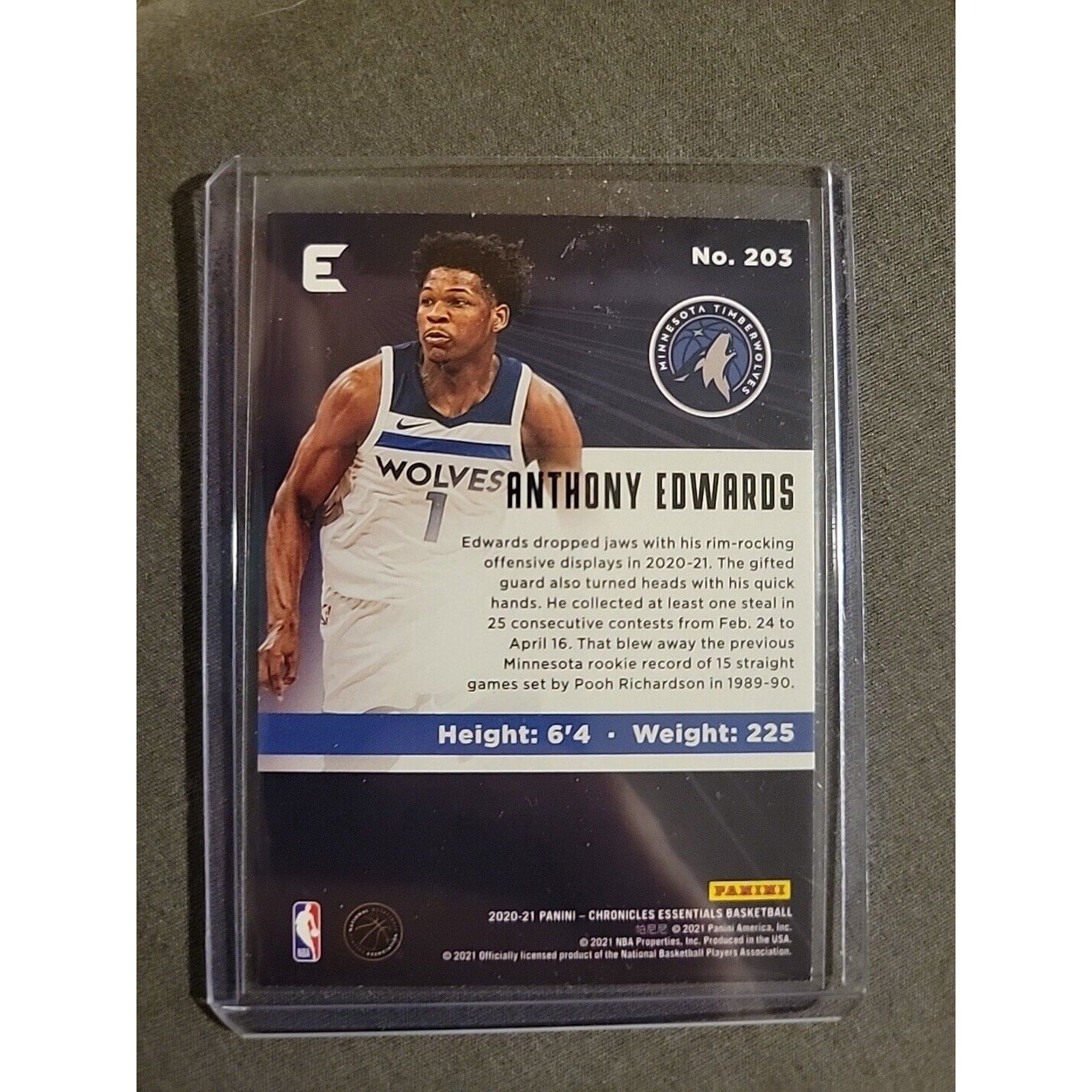 Anthony Edwards 2020-21 Panini Chronicles #203 - Essentials Rookie -Timberwolves