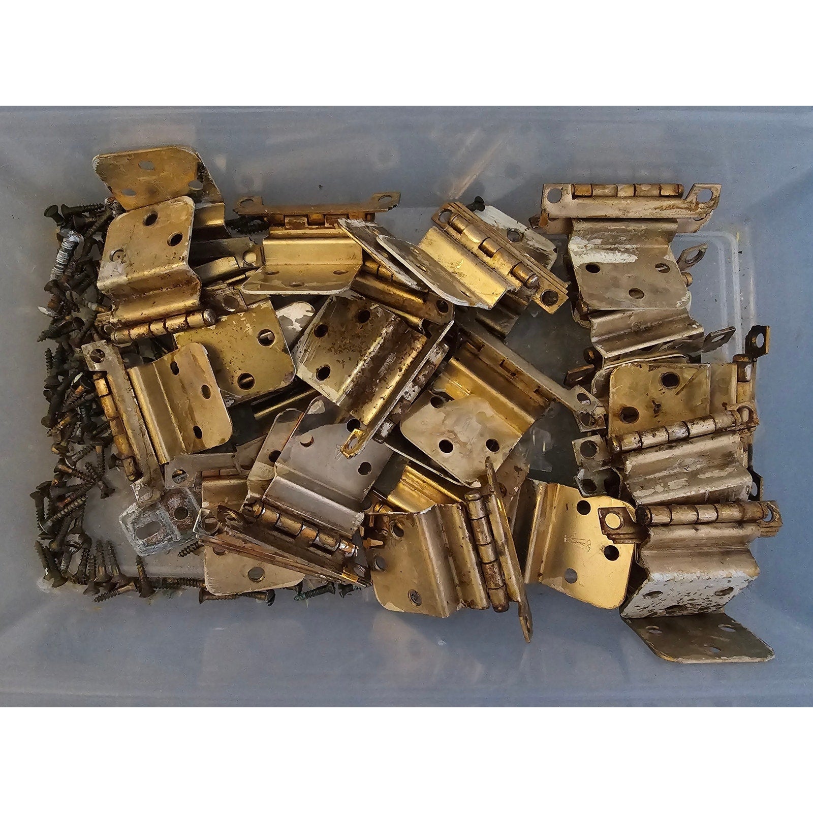 Pair of (2) Vintage/Mid-Century Cabinet Door Hinges - Gold Finish - Salvage