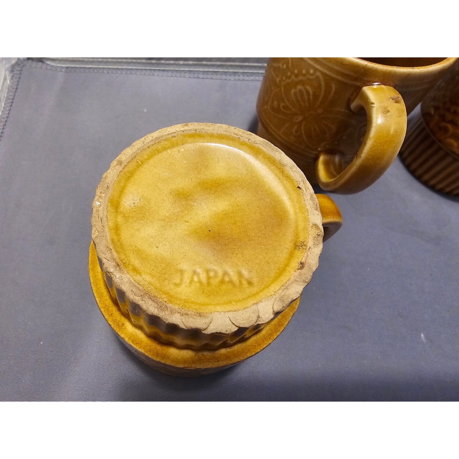 Lot of 3 Vintage/Mid Century Yellow Stackable Floral Coffee Cup/Mug - Japan
