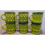 Lot of 6 Vintage Green Fire King Kimberly Diamond Point Coffee Cup/Mug - USA