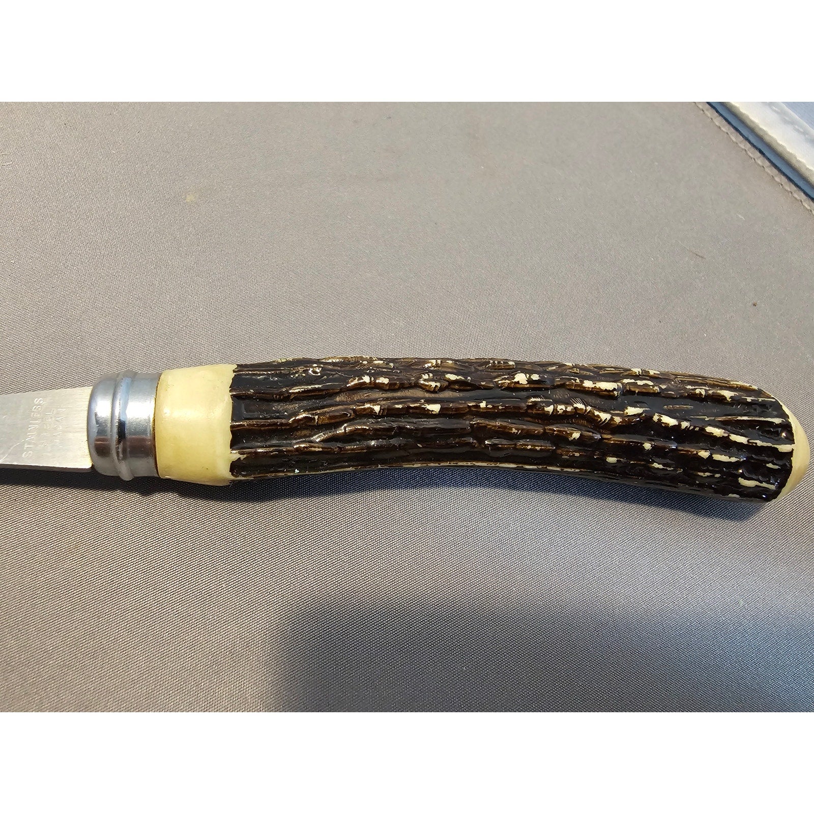 Vintage 2-Prong Meat Serving/Carving Fork w/Antler Style Handle - Japan