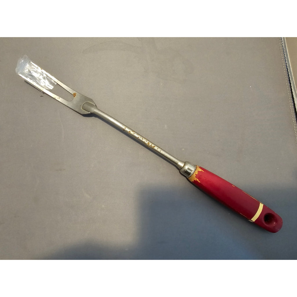 Vintage A&J 2-Prong Stainless Carving/Serving Fork w/Red Wood Handle - 12” Long