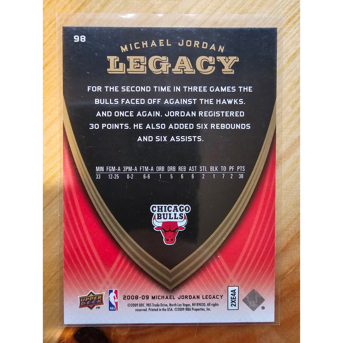 Michael Jordan 2008-2009 Upper Deck Legacy #98 4/8/86 - Chicago Bulls - NBA