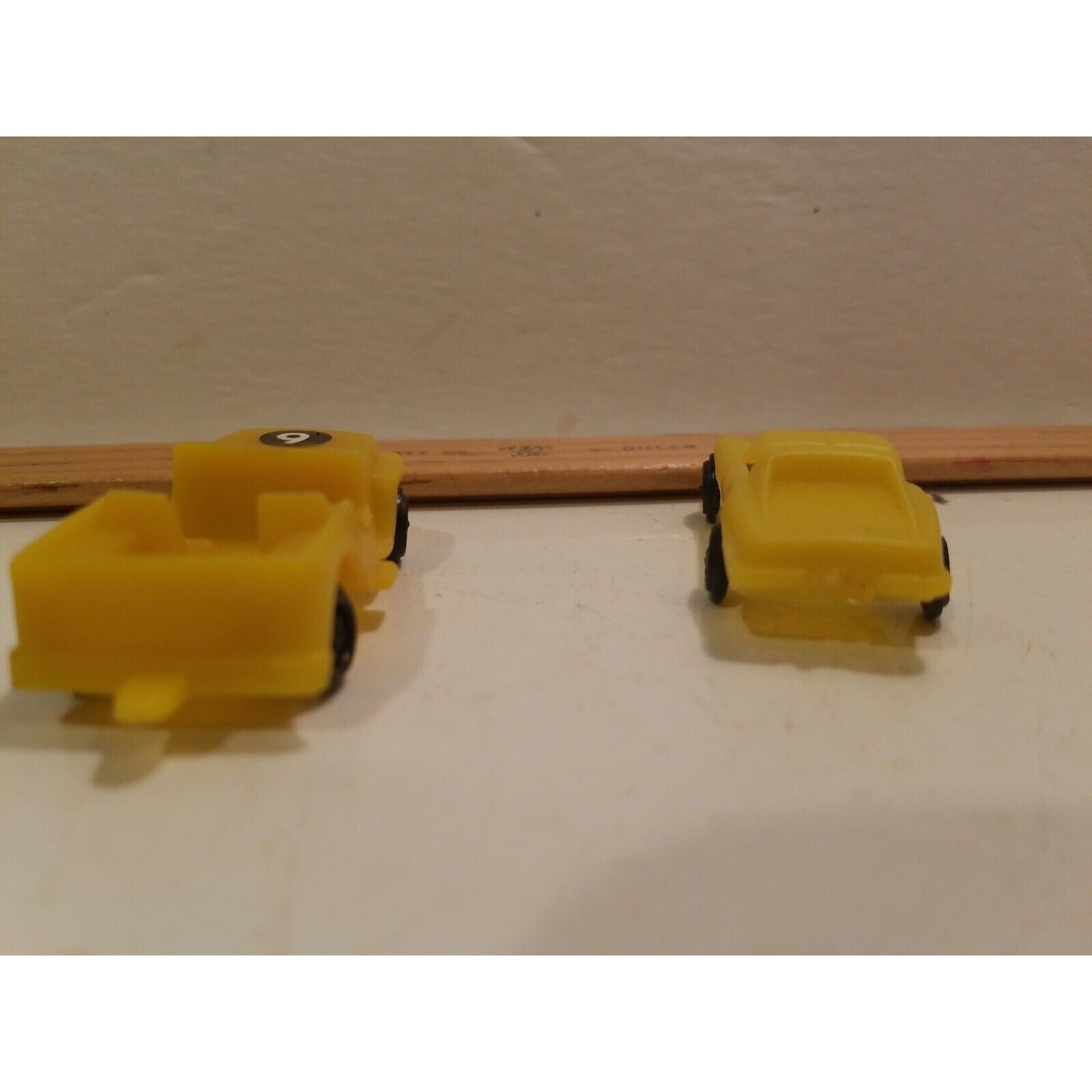 (2) Unbranded Yellow Plastic Toy Cars - Corvette & Jeep # 6 5 spoke/star tires