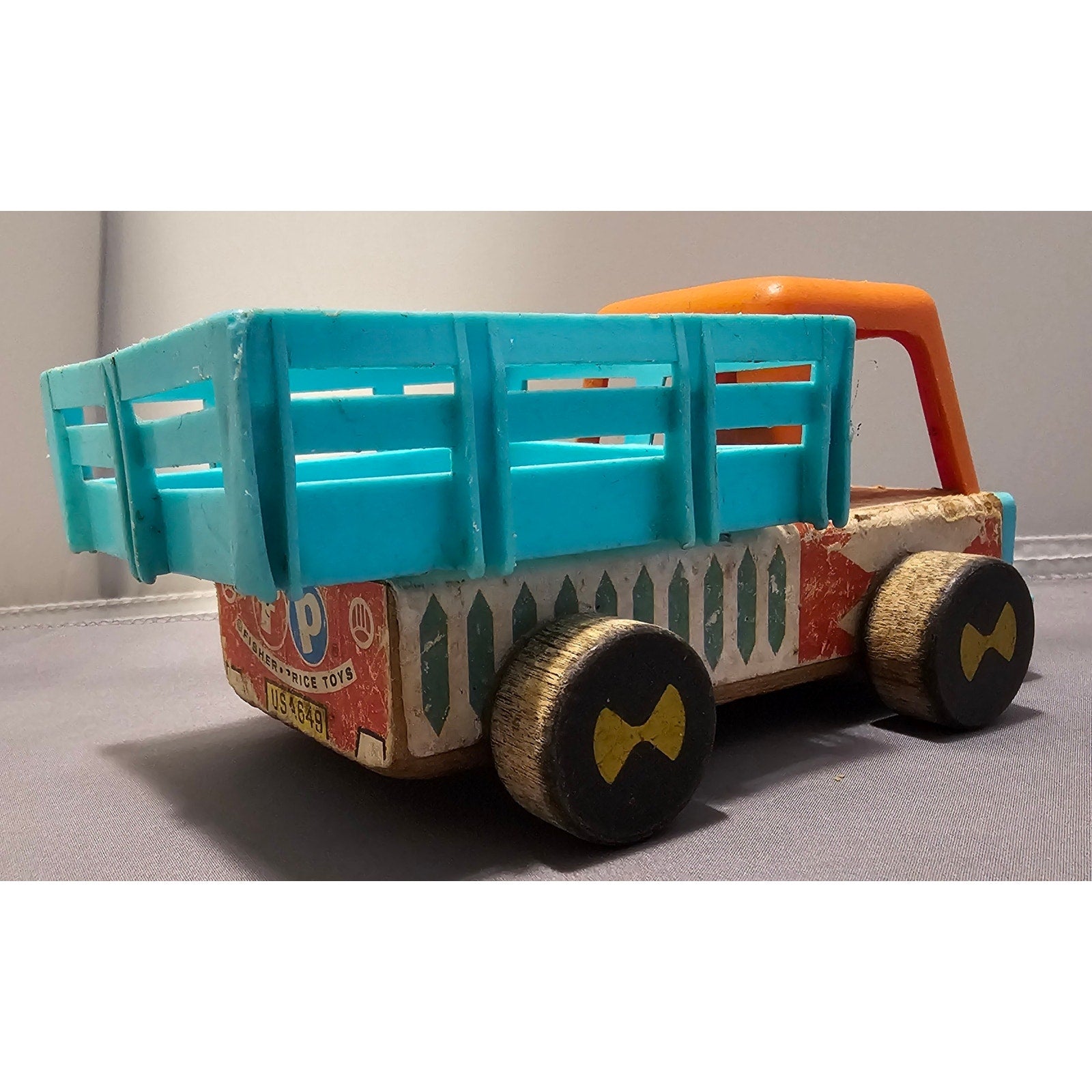 Vintage 1960's Fisher-Price #649 Stake Truck - FPT4306 - Aqua/Orange