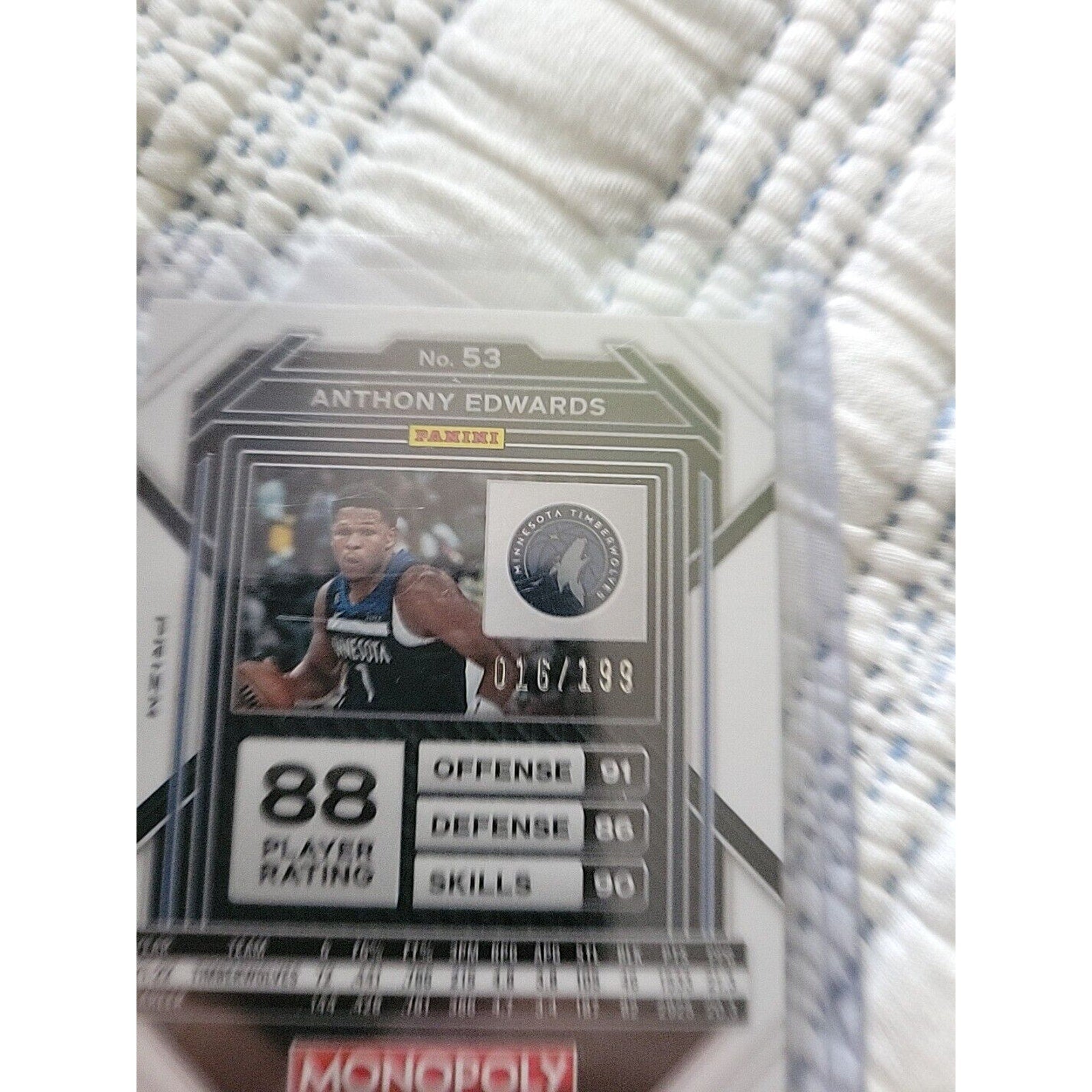 Anthony Edwards 2022-23 Panini Prizm Monopoly #53 - Light Blue Prizm SP 016/199