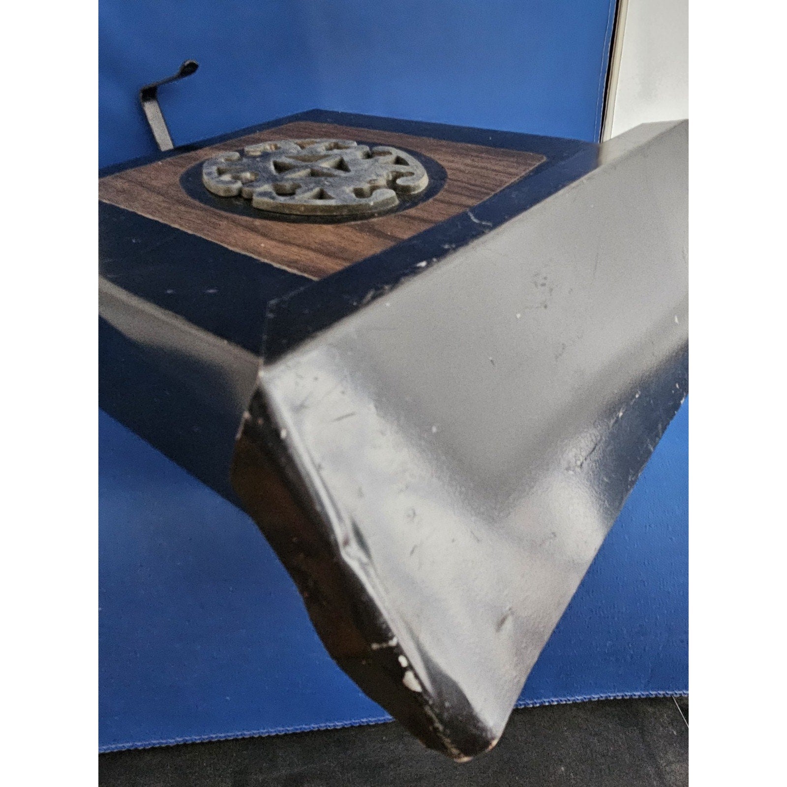 Vintage Black Metal Wall Mount Mailbox w/Emblem and Newspaper Rack Hooks