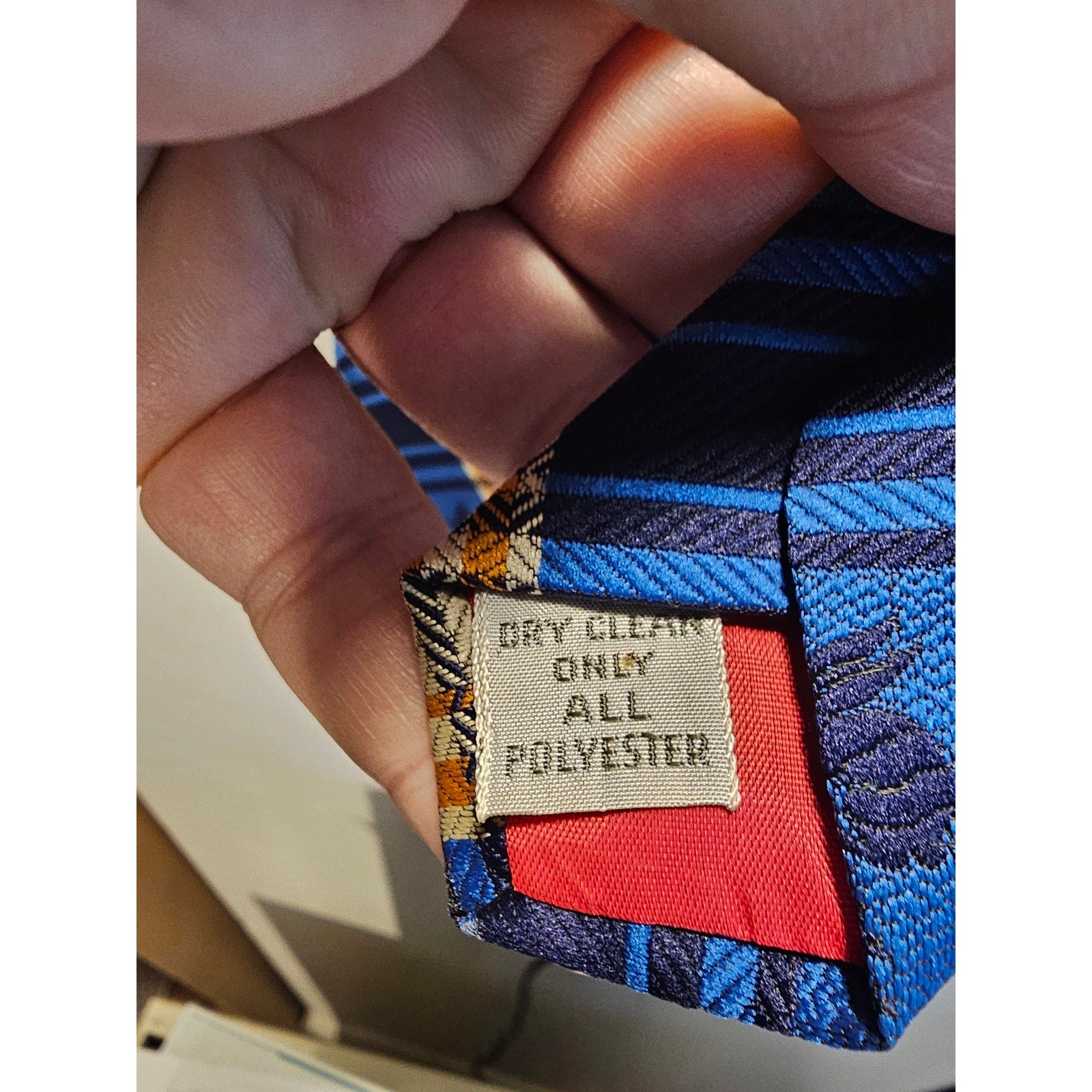 Vintage Men's Necktie - Blue w/Grey & Orange Stripes & Bunnies/Rabbits - 55"