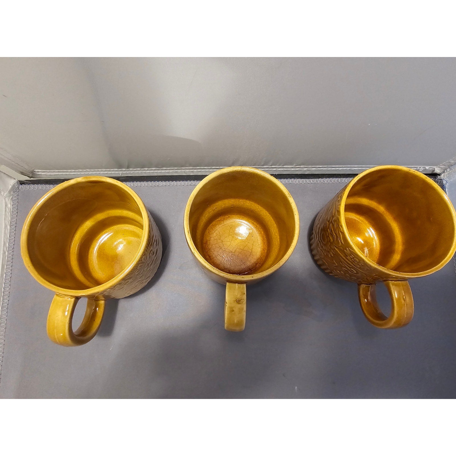 Lot of 3 Vintage/Mid Century Yellow Stackable Floral Coffee Cup/Mug - Japan