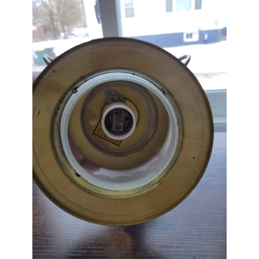 Vintage Mid-Century Modern Moe Light Gold Ceiling Fixture -Lantern Frosted Glass