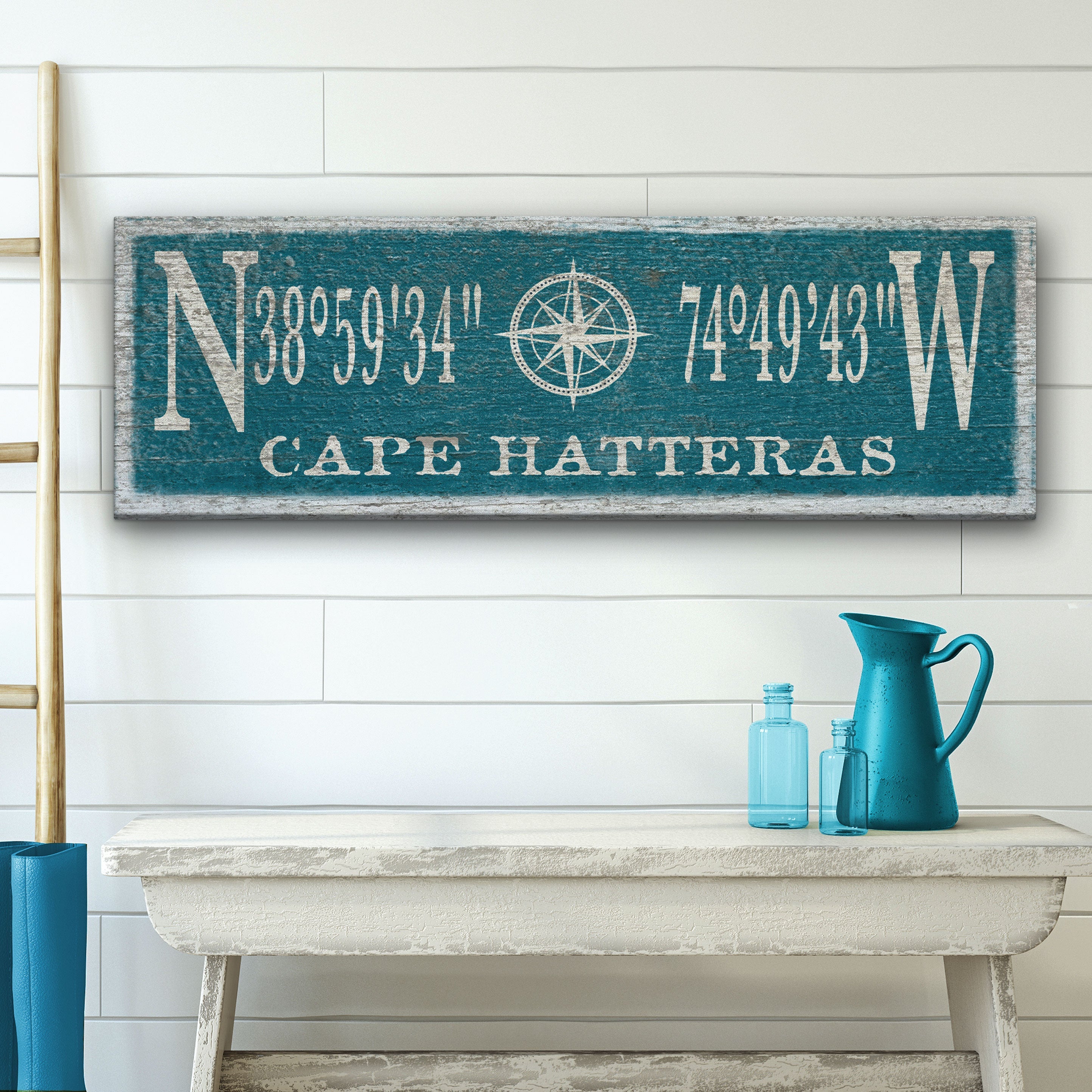 Personalized Coordinates Compass Rose Canvas Sign