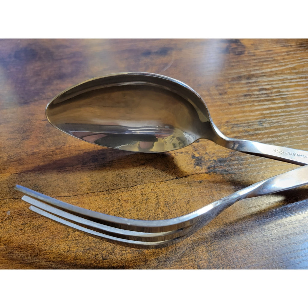 Norpro Silver Stainless Steel Salad Tongs - Spoon & Fork - 10-1/2" Long (used)