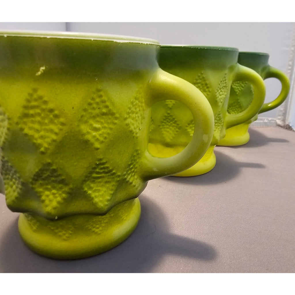 Lot of 6 Vintage Green Fire King Kimberly Diamond Point Coffee Cup/Mug - USA