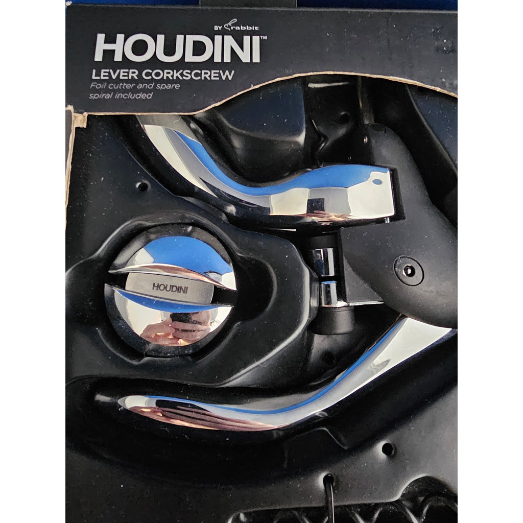 Black Houdini Lever Wine Corkscrew by Rabbit w/Foil Cutter & Case - $39.99 New!