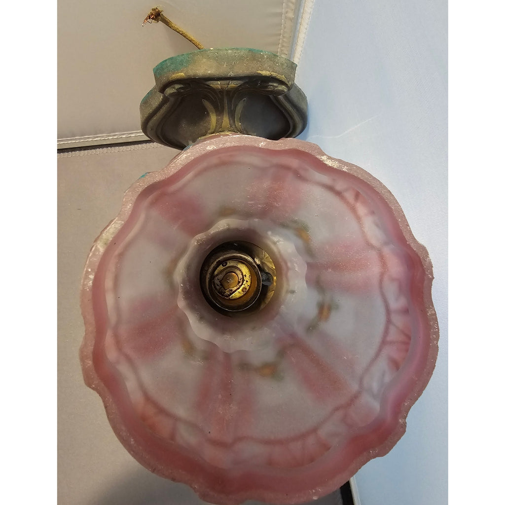 Antique/Vintage Brass Wall Sconce w/Purple & Pink Glass Shade Light Fixture