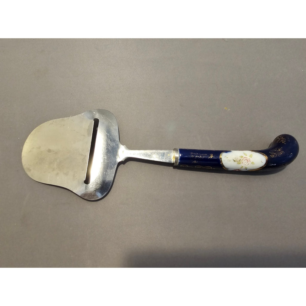 Vintage Stainless Steel Cheese Slicer/Server - Blue Porcelain Handle - Japan