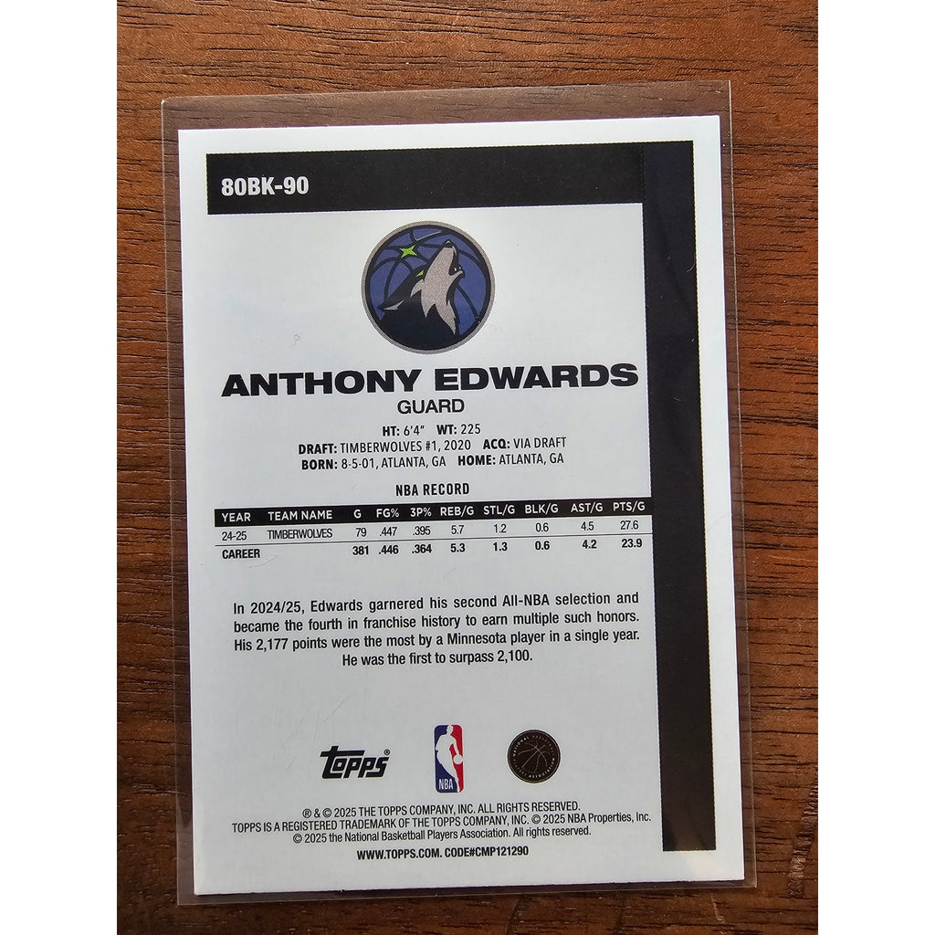 Anthony Edwards 2025-2026 Topps #80BK-90 - 45th Anniversary Silver -Timberwolves