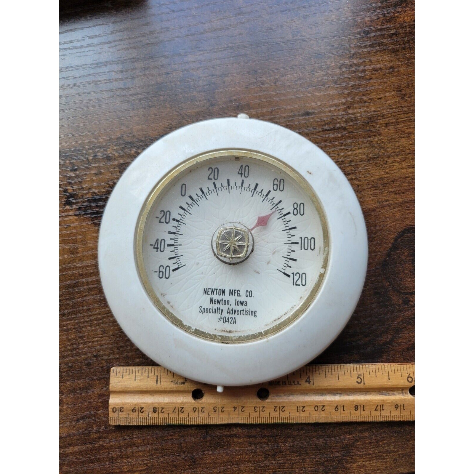 Vintage Newton Mfg Round Thermometer #042A Specialty Advertising - Made In USA