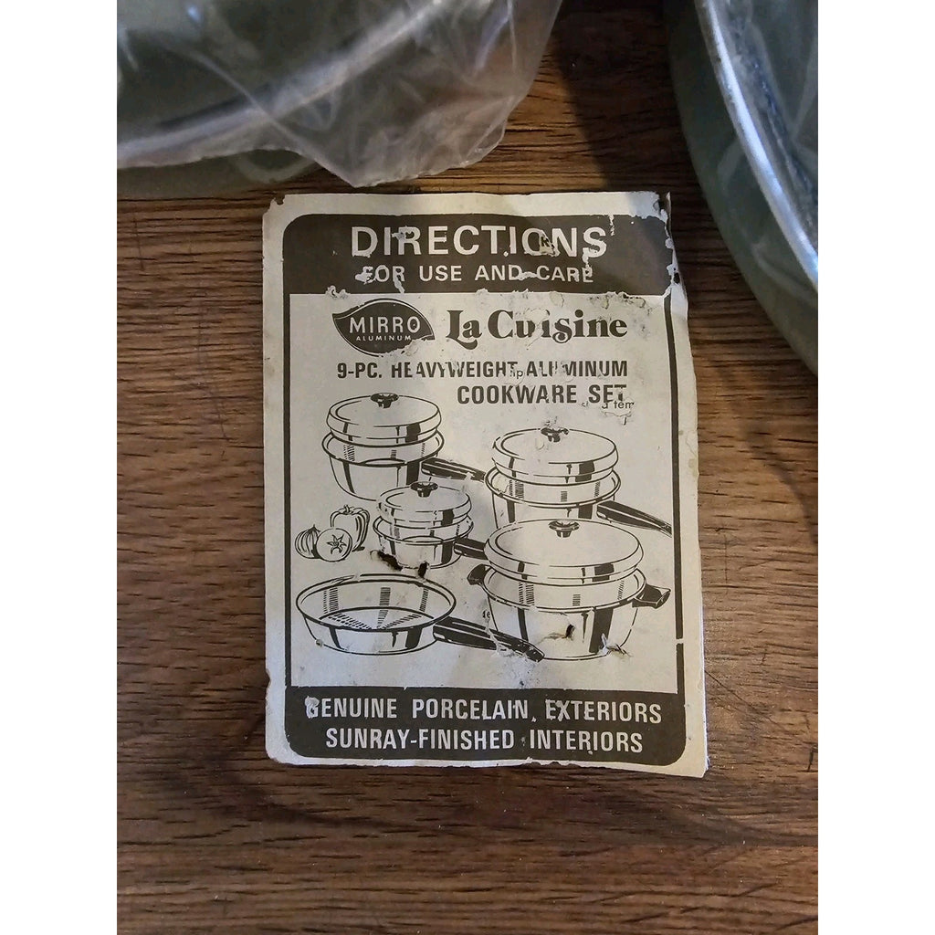 Vintage Mirro La Cuisine 9-Pc Green Heavyweight Aluminum Cookware Set 550-2190
