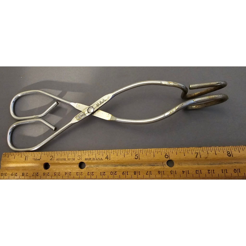 Vintage Ekco 8" (inch) Angled Stainless Steel Tongs - USA