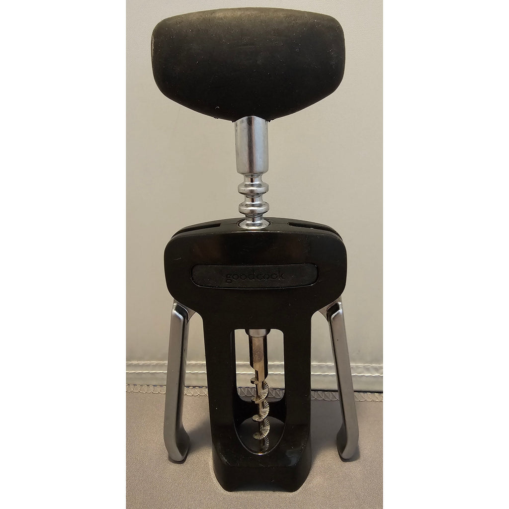 Goodcook Black/Silver Corkscrew Wine Bottle Opener w/Fins - Push Down - 6-1/2"