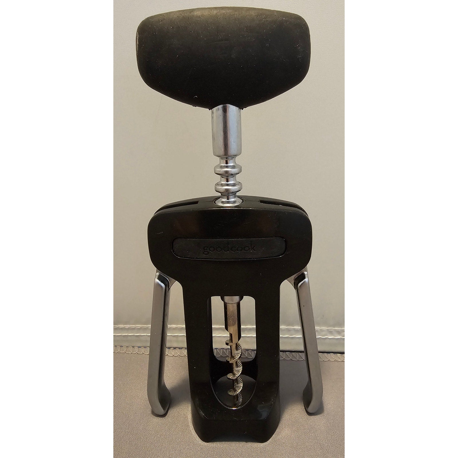 Goodcook Black/Silver Corkscrew Wine Bottle Opener w/Fins - Push Down - 6-1/2"