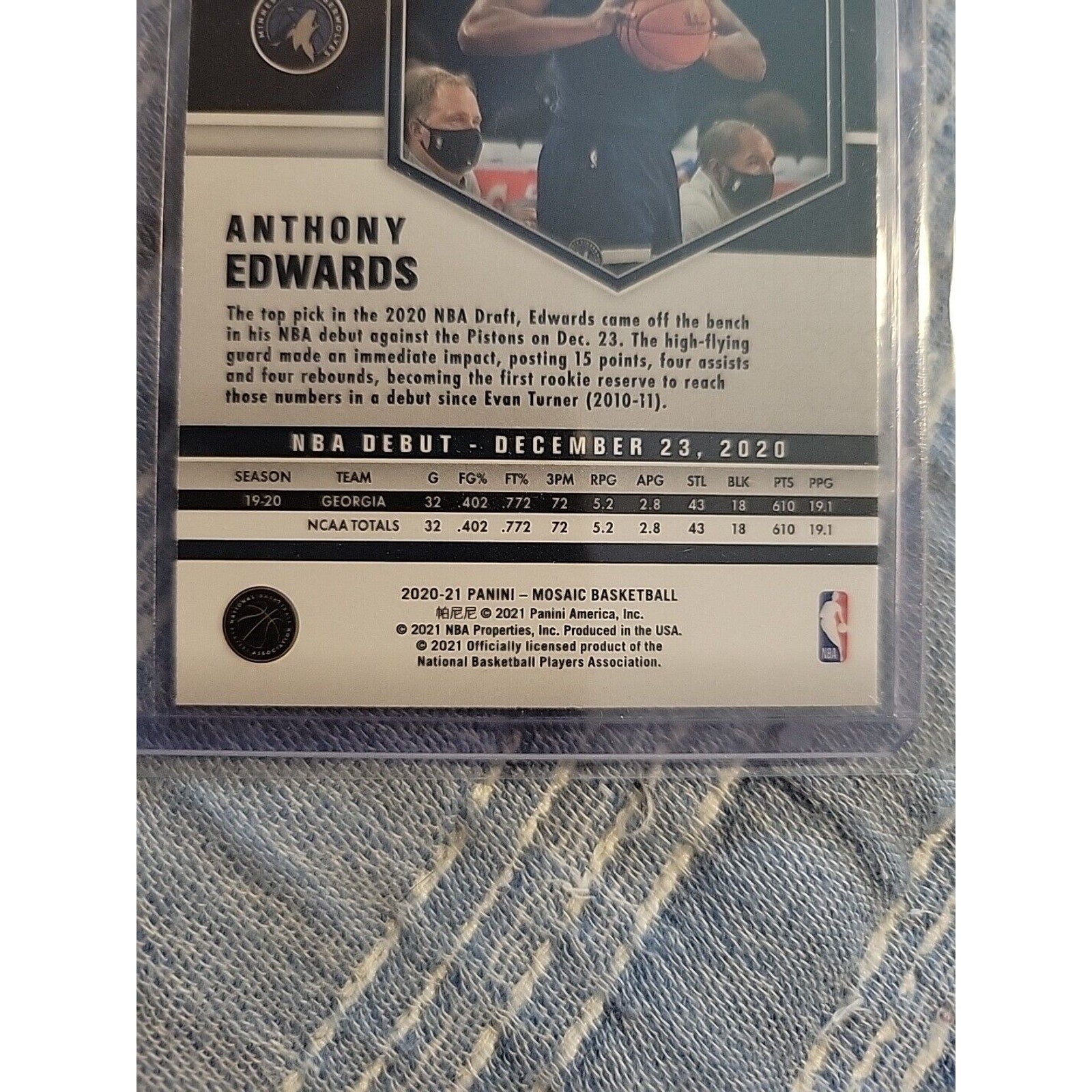 Anthony Edwards 2020-21 Panini Mosaic Pink Camo Prizm #261 Rookie Card RC