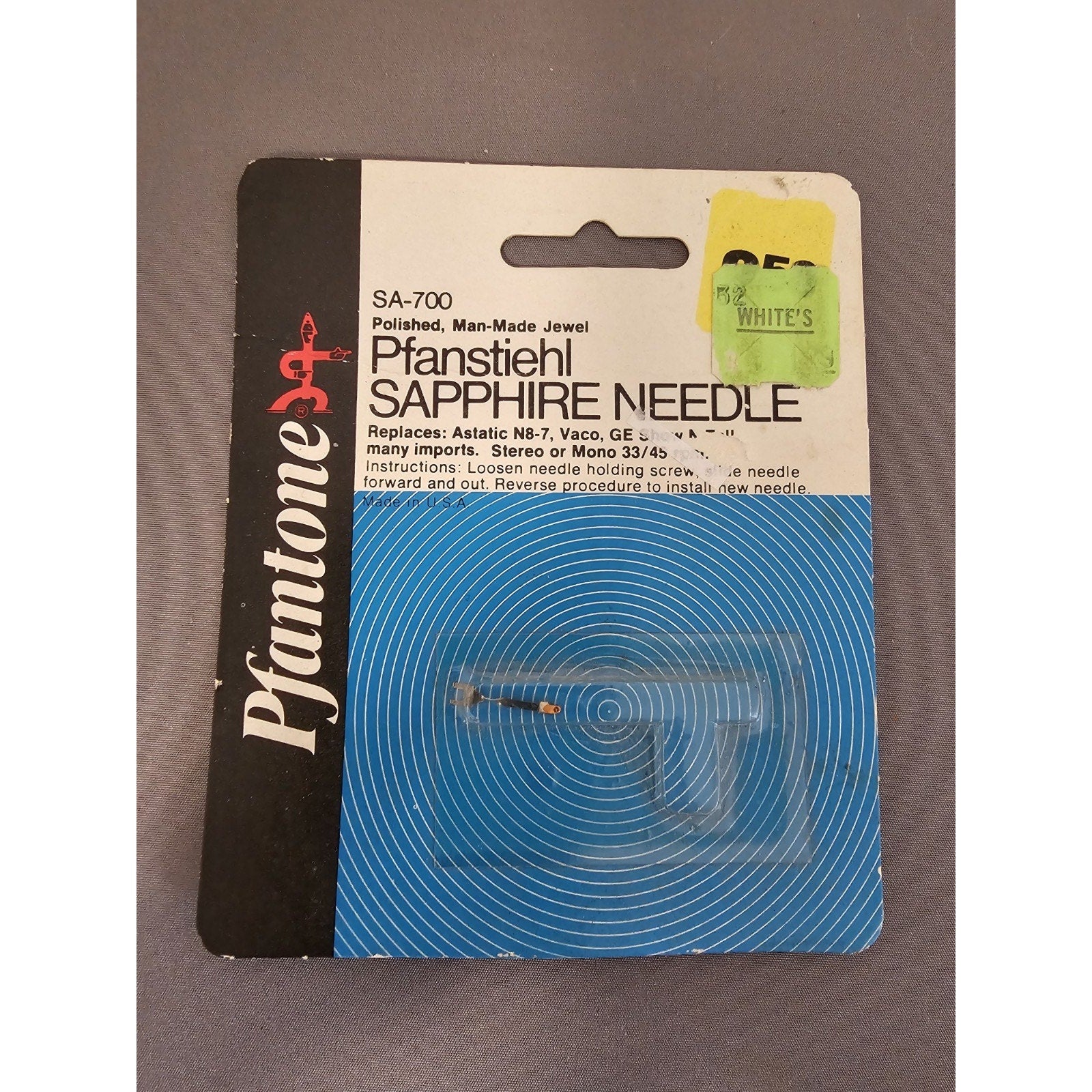 NOS Pfantone SA-700 Pfanstiehl Phonograph Turntable Needle Sapphire Vaco Astatic