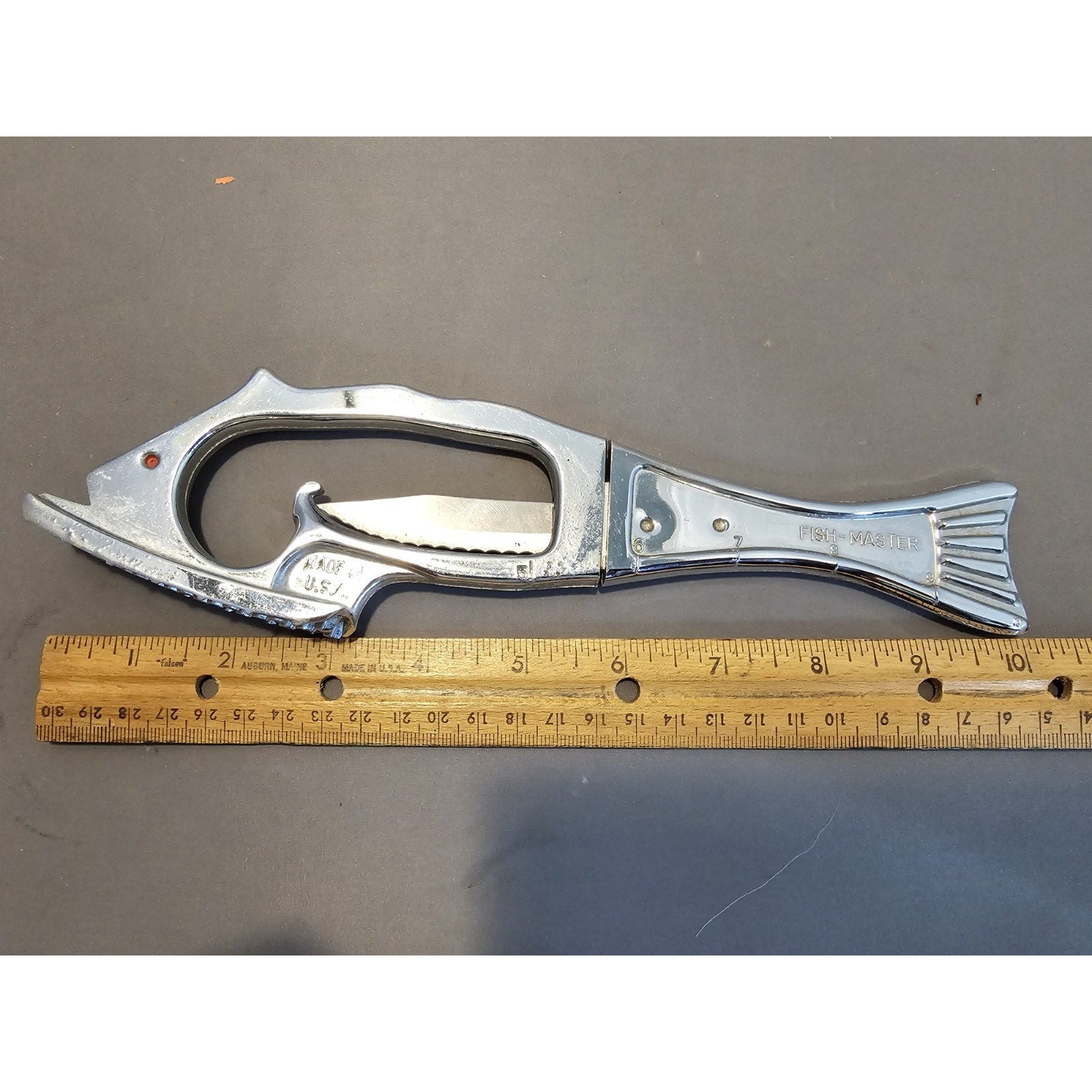 Vintage Imperial Fish Master Scaler with Built-in Knife and Ruler Combo