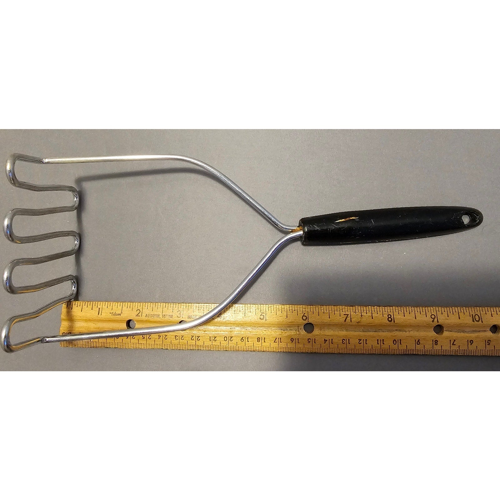 Vintage 10-1/2" L x 4" W Potato Masher w/Black Plastic Handle