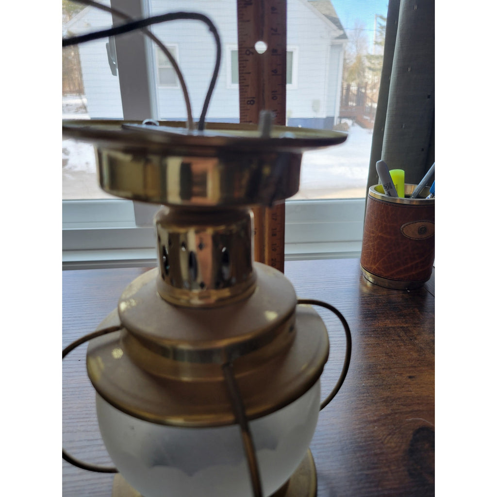 Vintage Mid-Century Modern Moe Light Gold Ceiling Fixture -Lantern Frosted Glass