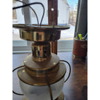 Vintage Mid-Century Modern Moe Light Gold Ceiling Fixture -Lantern Frosted Glass