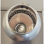 Vintage/MCM Greek Key Pink Striped Black Bar/Cocktail Shaker 9-1/4 " Tall