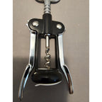 Pedrini Black/Silver Corkscrew Wine Bottle Opener w/Fins - Push Down-Italy-Used