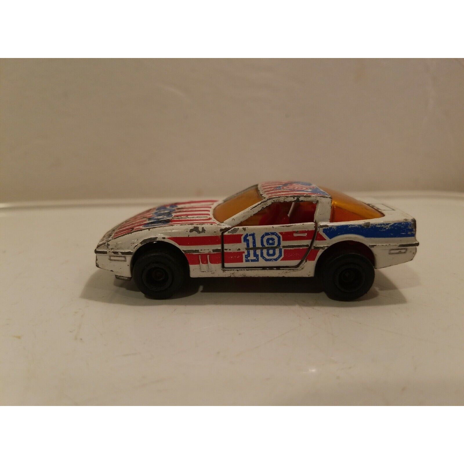 Vintage Majorette Red White Blue Corvette Race Car #18 1:57 Scale #215 268