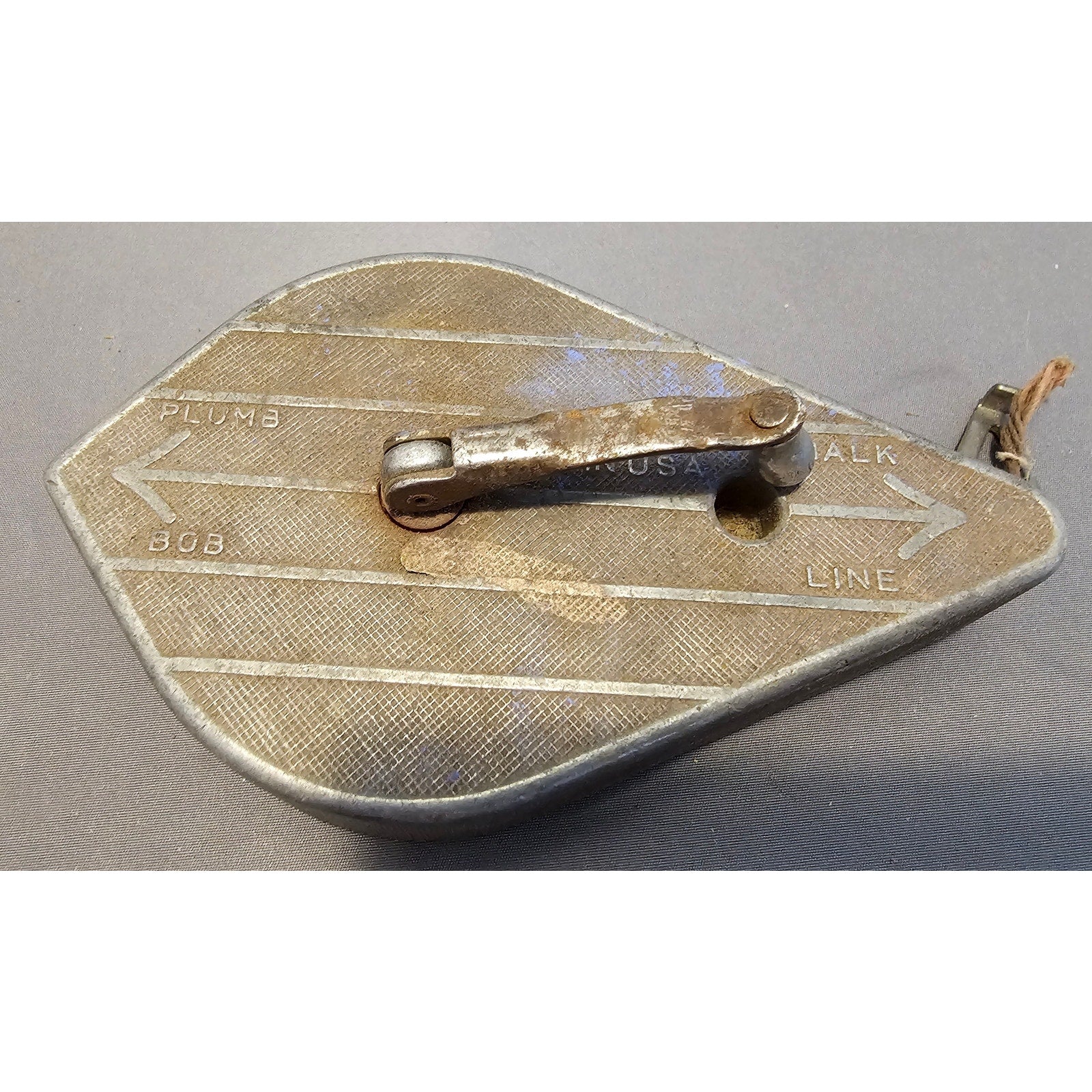 Vintage Irwin STRAIT-LINE Chalk Line Reel - Plumb Bob - Metal Case - CA, USA