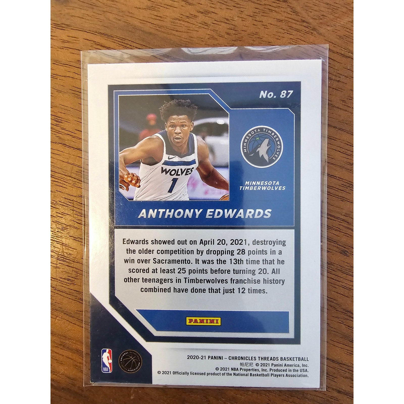 Anthony Edwards 2020-2021 Panini Chronicles Threads #87 - RC - Rookie - NBA