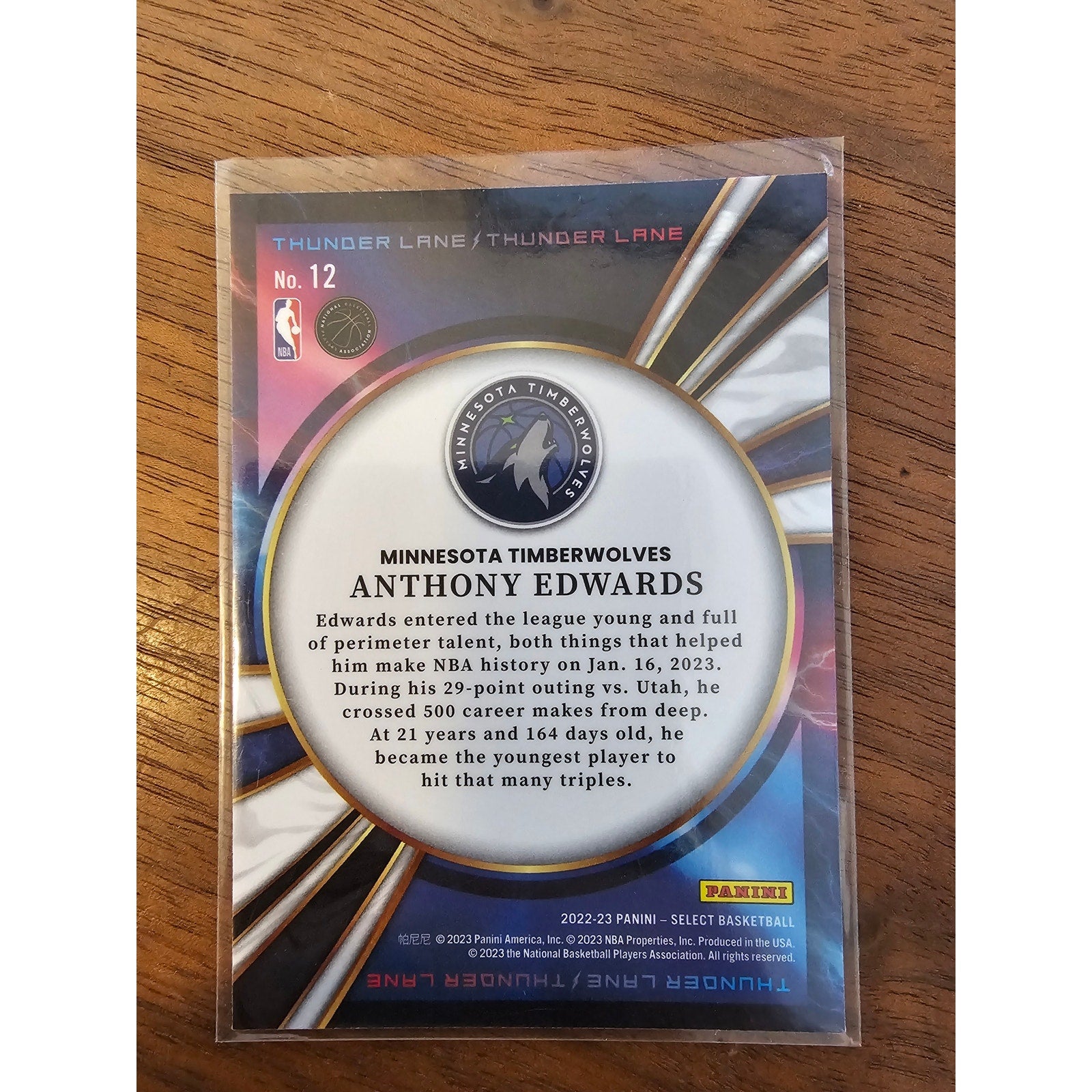 Anthony Edwards 2022-2023 Panini Select #12 - Thunder Lane - Timberwolves