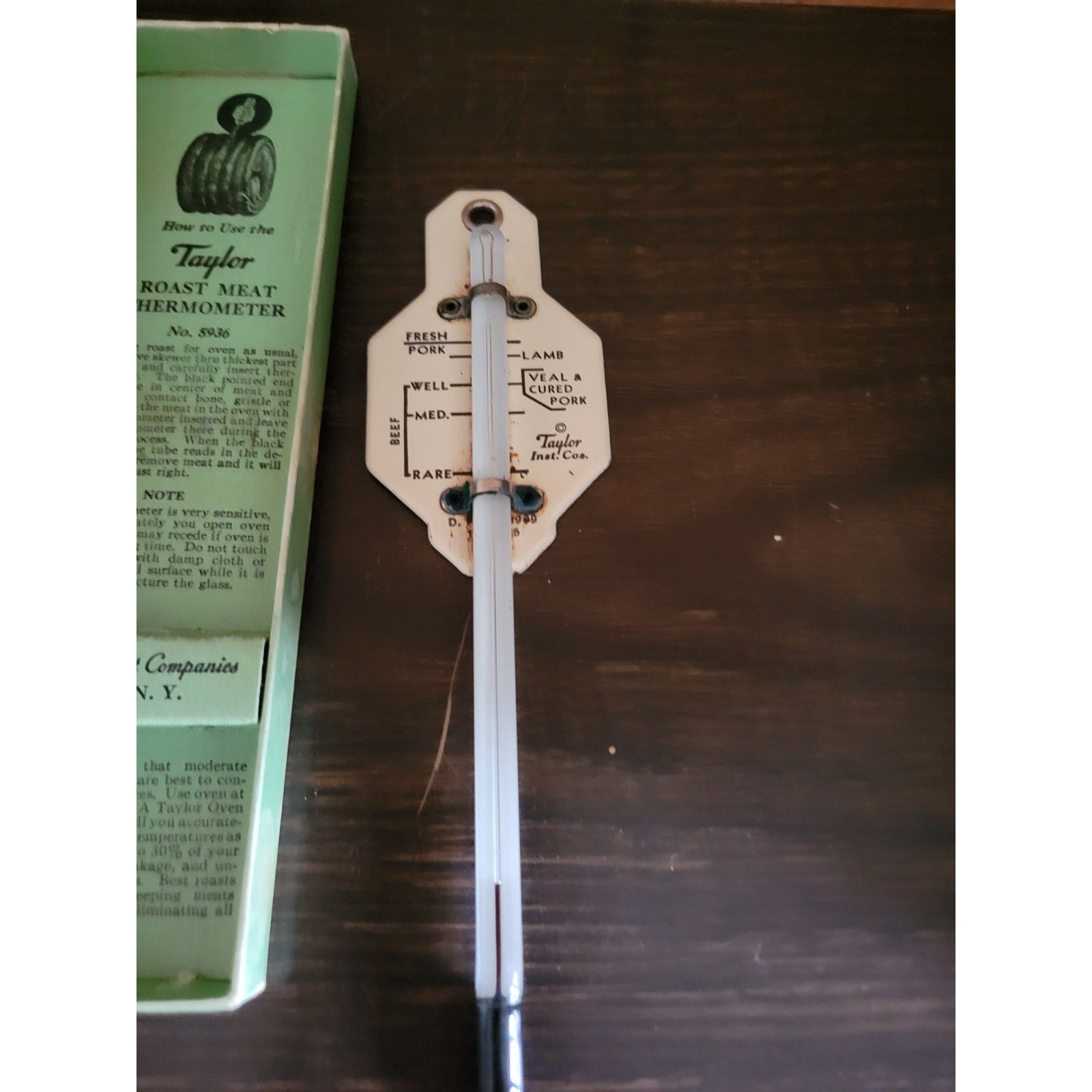 Vintage Taylor Roast Meat Thermometer #5936 w/Box & Instructions