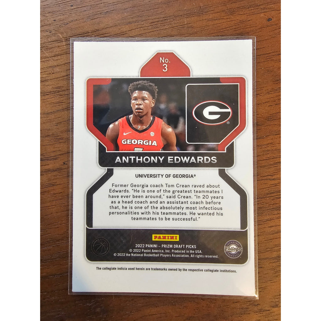 Anthony Edwards 2022 Panini Prizm Draft Picks #3 - Georgia Bulldogs/Timberwolves