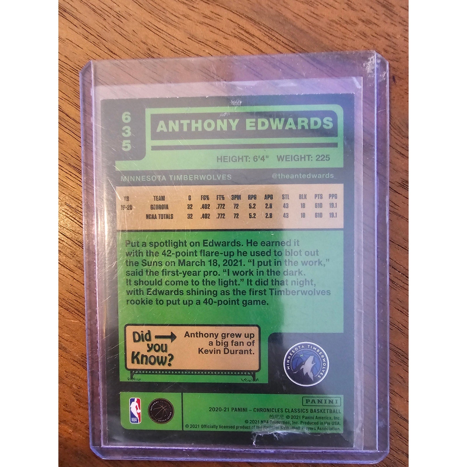 Anthony Edwards 2020-21 Panini Chronicles #635 - Rookie - Minnesota Timberwolves