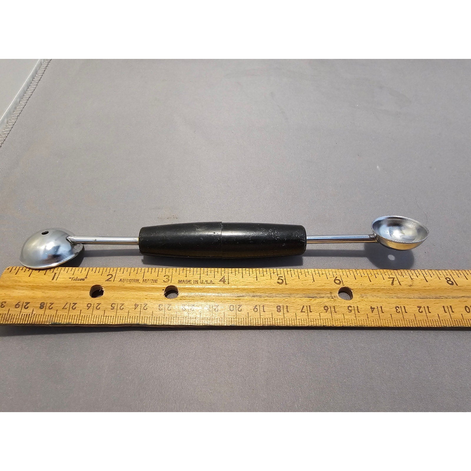 Vintage 7-1/2" Ekco Black Plastic Handled Double Ended Melon Baller/Curler