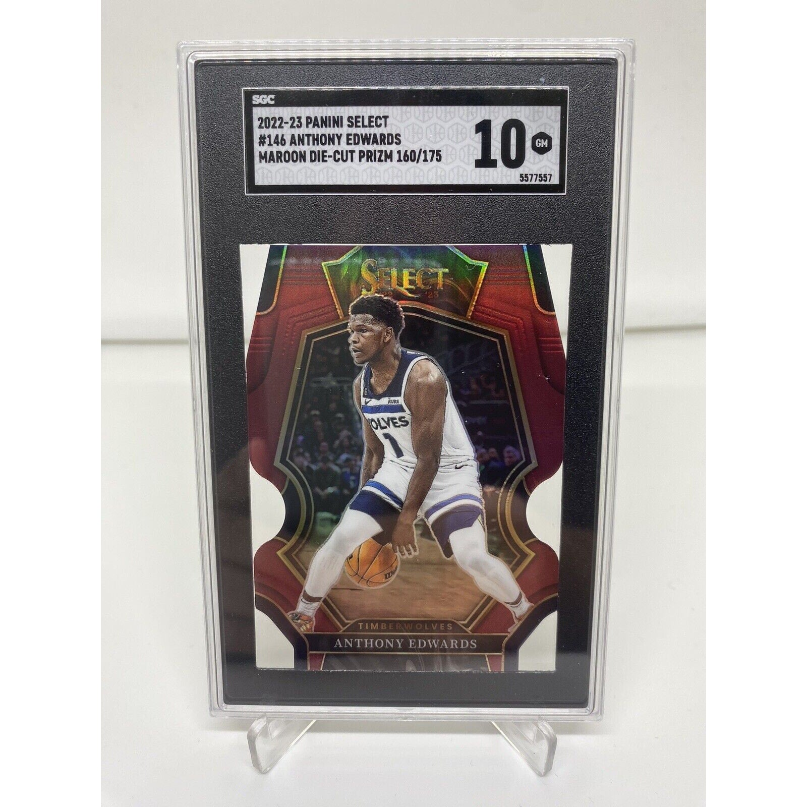 Anthony Edwards 2022-23 Panini Select Maroon Die Cut Prizm #146 sp160/175 SGC 10