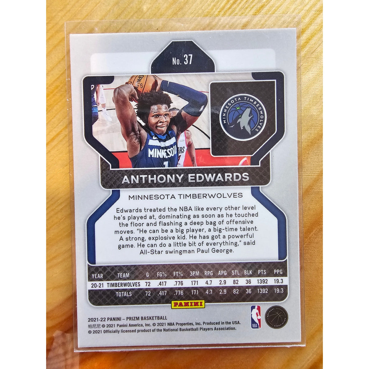 Anthony Edwards 2021-22 Panini Prizm #37 - Minnesota Timberwolves - NBA