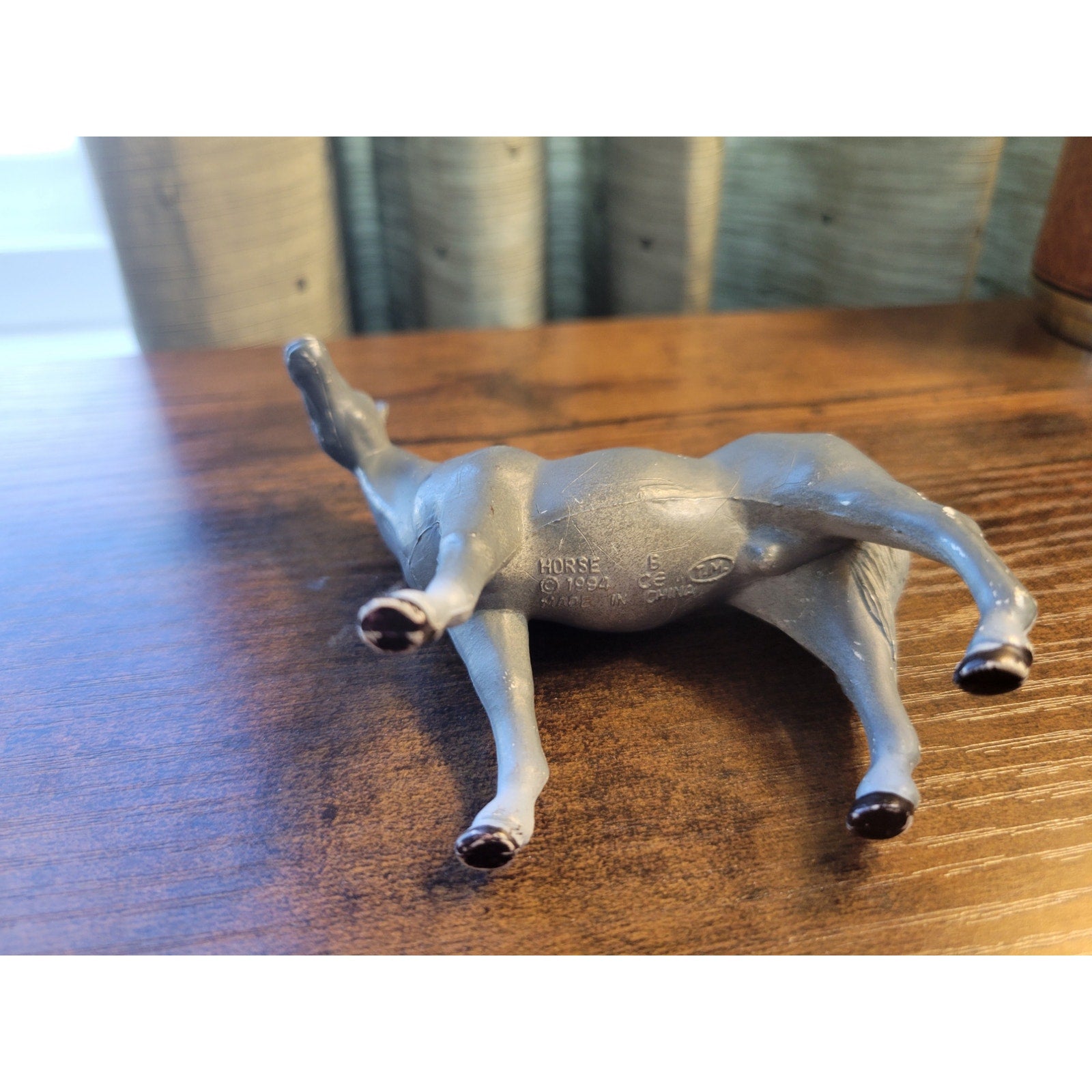 1994 TM Grey Toy Horse B - Animal Figure - Farm Toy - China